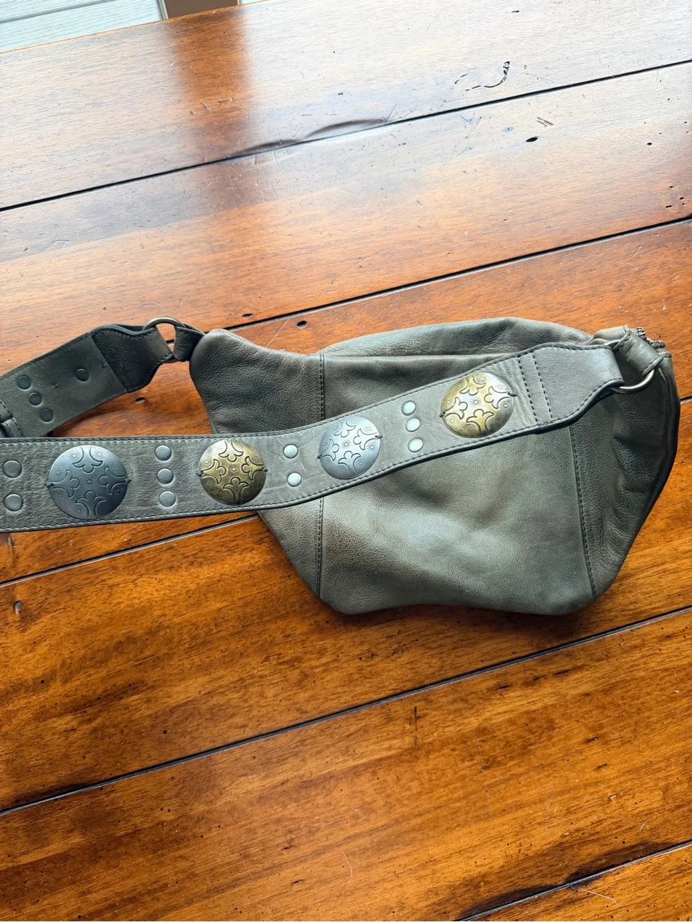 Free People Wilder Embellished Leather Sling Bag Crossbody Frozen Earth